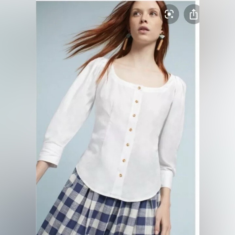 Maeve Anthropology Ivory Cuffed Button Up Blouse